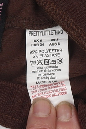 PrettyLittleThing Petite Brown Halterneck Flared Jumpsuit UK 6 Polyester Blend