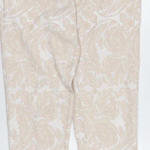 M&Co Boutique Women's Beige Floral Tapered Trousers Size 16