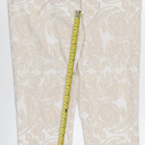 M&Co Boutique Women's Beige Floral Tapered Trousers Size 16
