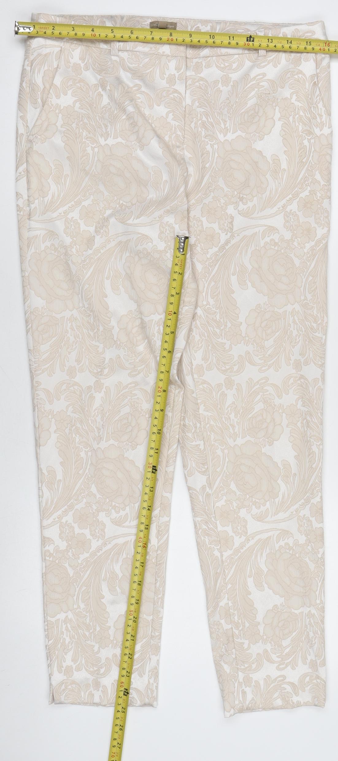 M&Co Boutique Women's Beige Floral Tapered Trousers Size 16