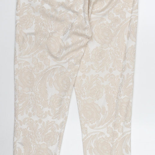 M&Co Boutique Women's Beige Floral Tapered Trousers Size 16