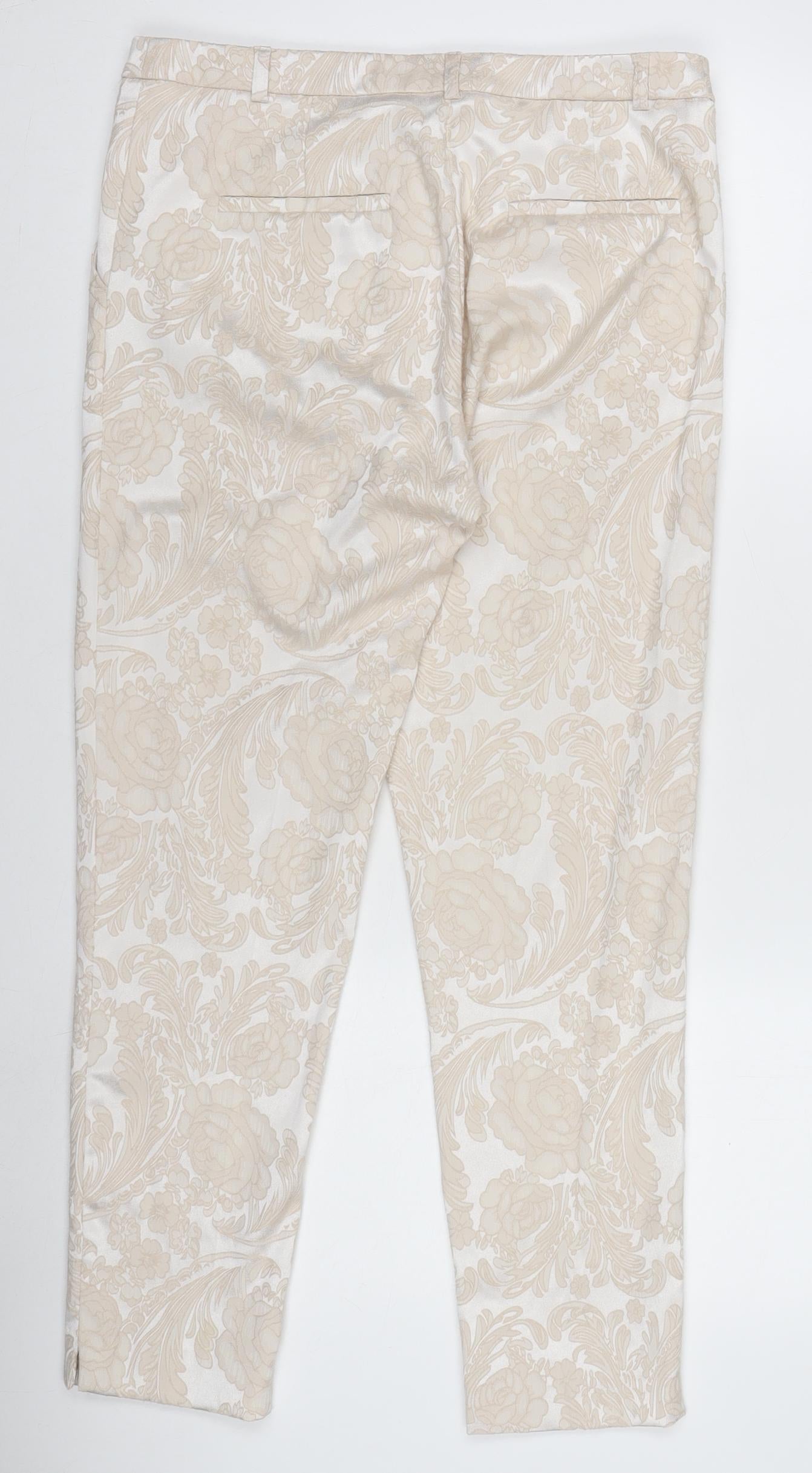 M&Co Boutique Women's Beige Floral Tapered Trousers Size 16
