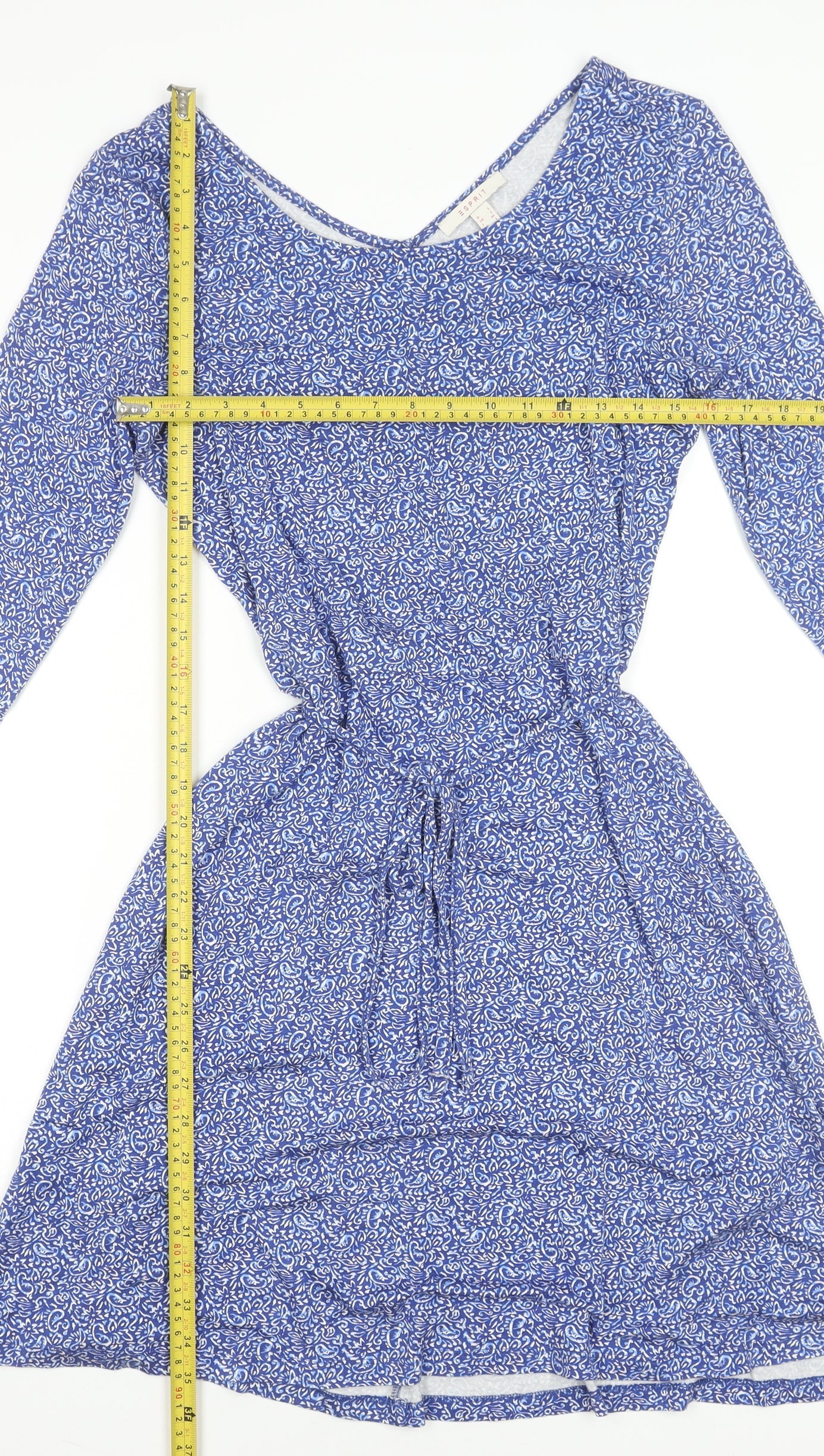 Esprit Women Blue Floral Fit & Flare Knee Length Dress L