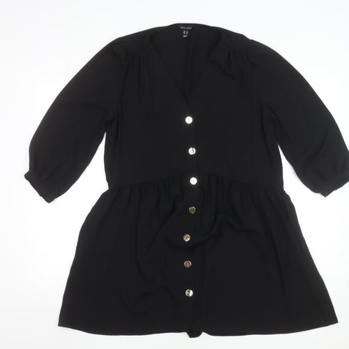 New Look Women Black A-Line Short Button Dress Size 12