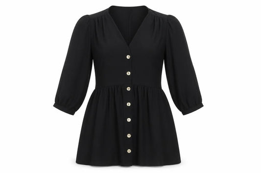 Front view of New Look Women Black A-Line Short Button Dress, size 12