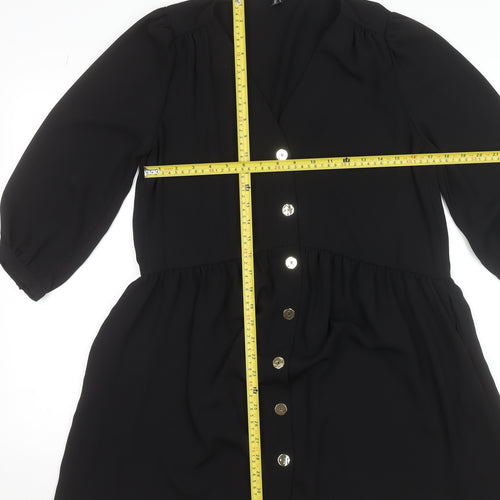 New Look Women Black A-Line Short Button Dress Size 12