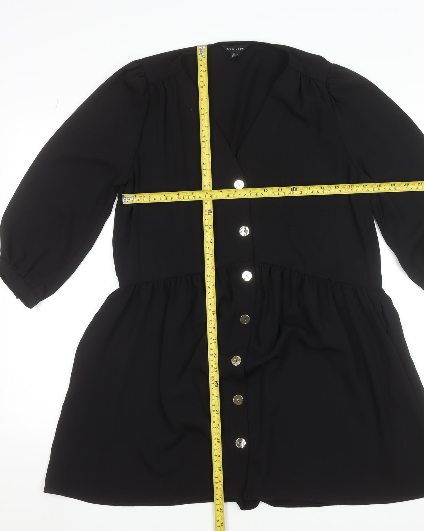 New Look Women Black A-Line Short Button Dress Size 12