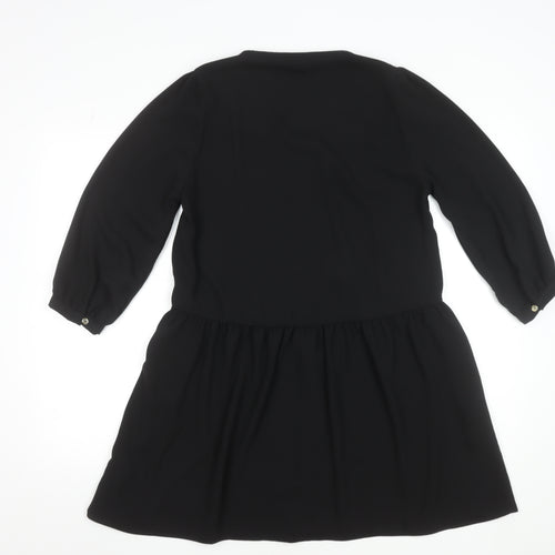 New Look Women Black A-Line Short Button Dress Size 12