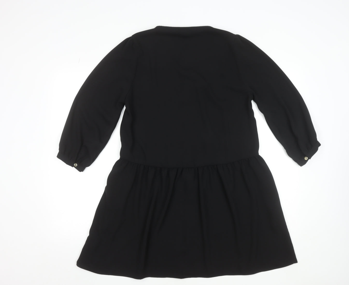 New Look Women Black A-Line Short Button Dress Size 12