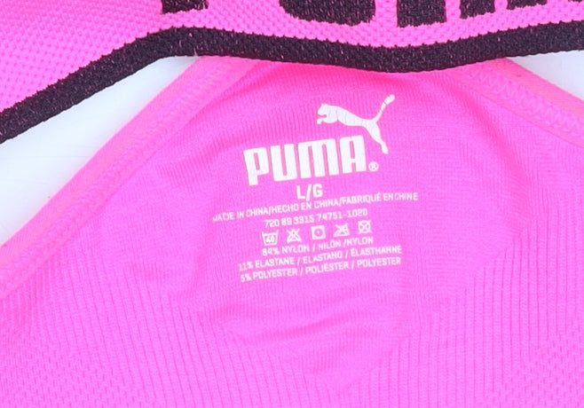 PUMA Womens Pink Racerback Sports Bra Large Nylon Blend