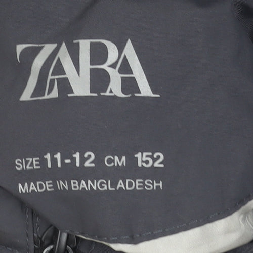 Zara Boys Grey Hooded Windbreaker Jacket 11-12 Years Full Zip Lightweight