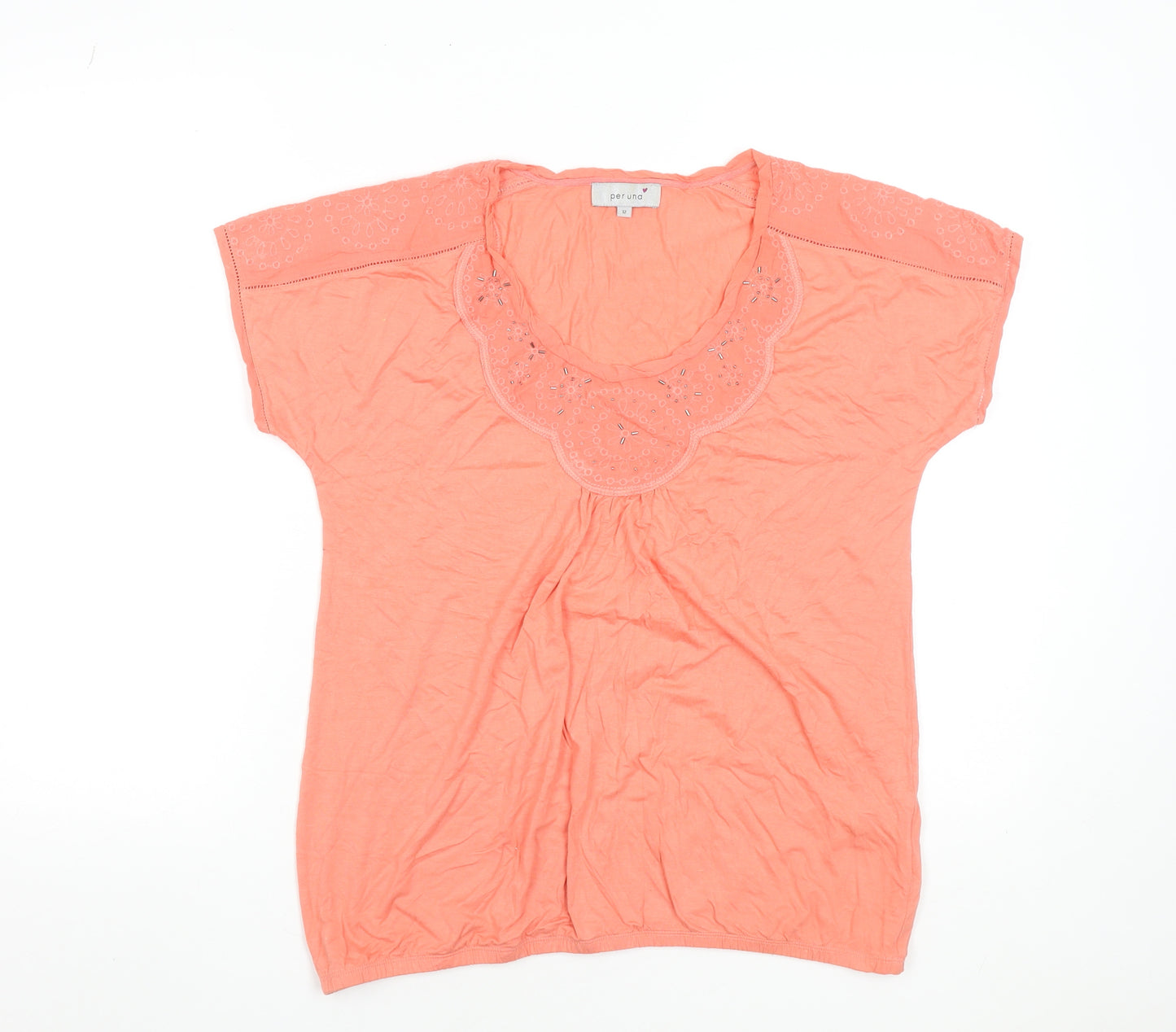 Per Una Women’s Orange Embroidered Scoop Neck T-Shirt Size 12