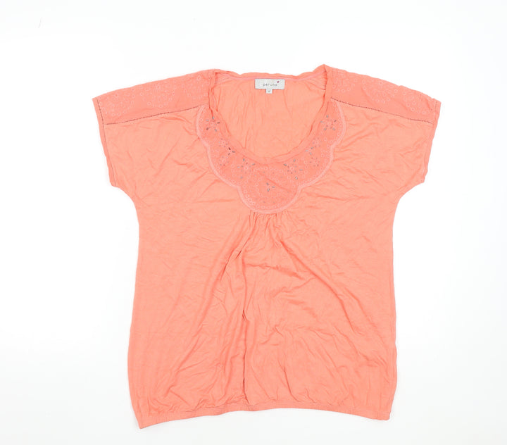 Per Una Women’s Orange Embroidered Scoop Neck T-Shirt Size 12