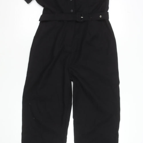 Lola May Women's Black Short Sleeve Collared Belted Jumpsuit UK 12