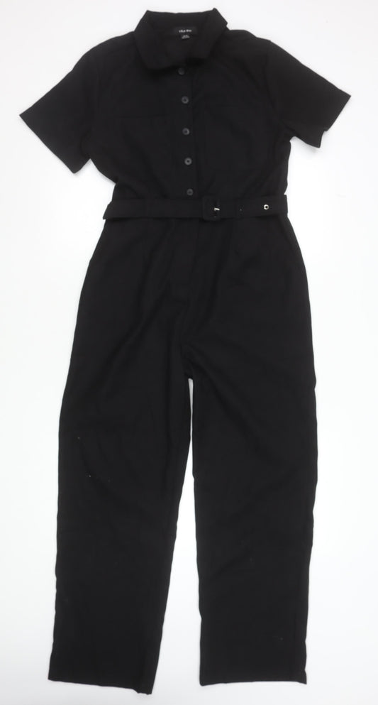 Lola May Women's Black Short Sleeve Collared Belted Jumpsuit UK 12