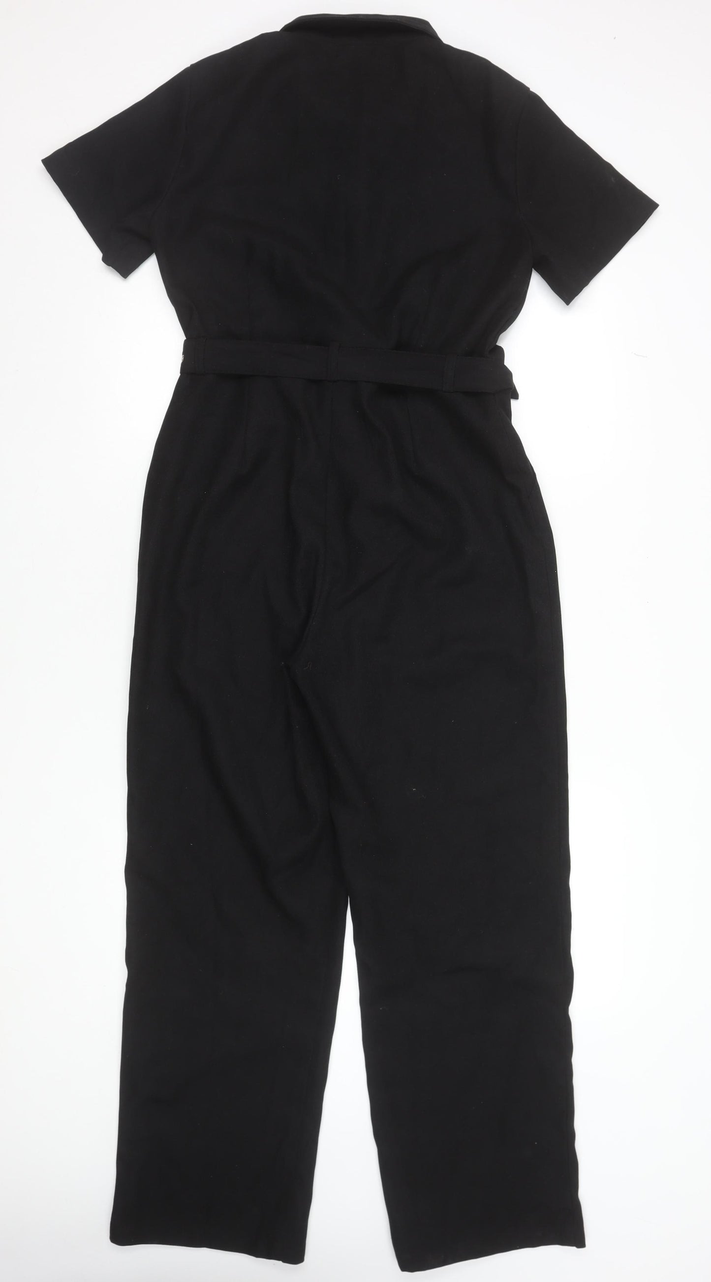 Lola May Women's Black Short Sleeve Collared Belted Jumpsuit UK 12