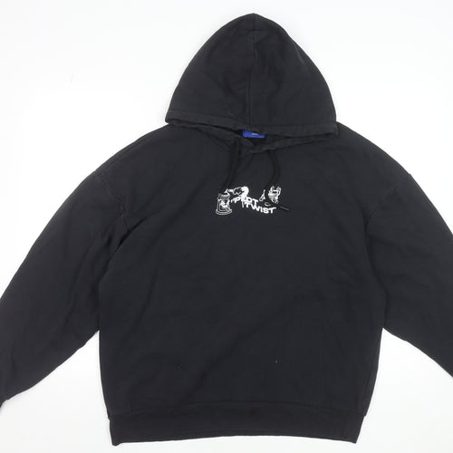 Jack & Jones Men's Black Graphic Pullover Hoodie L Regular Fit