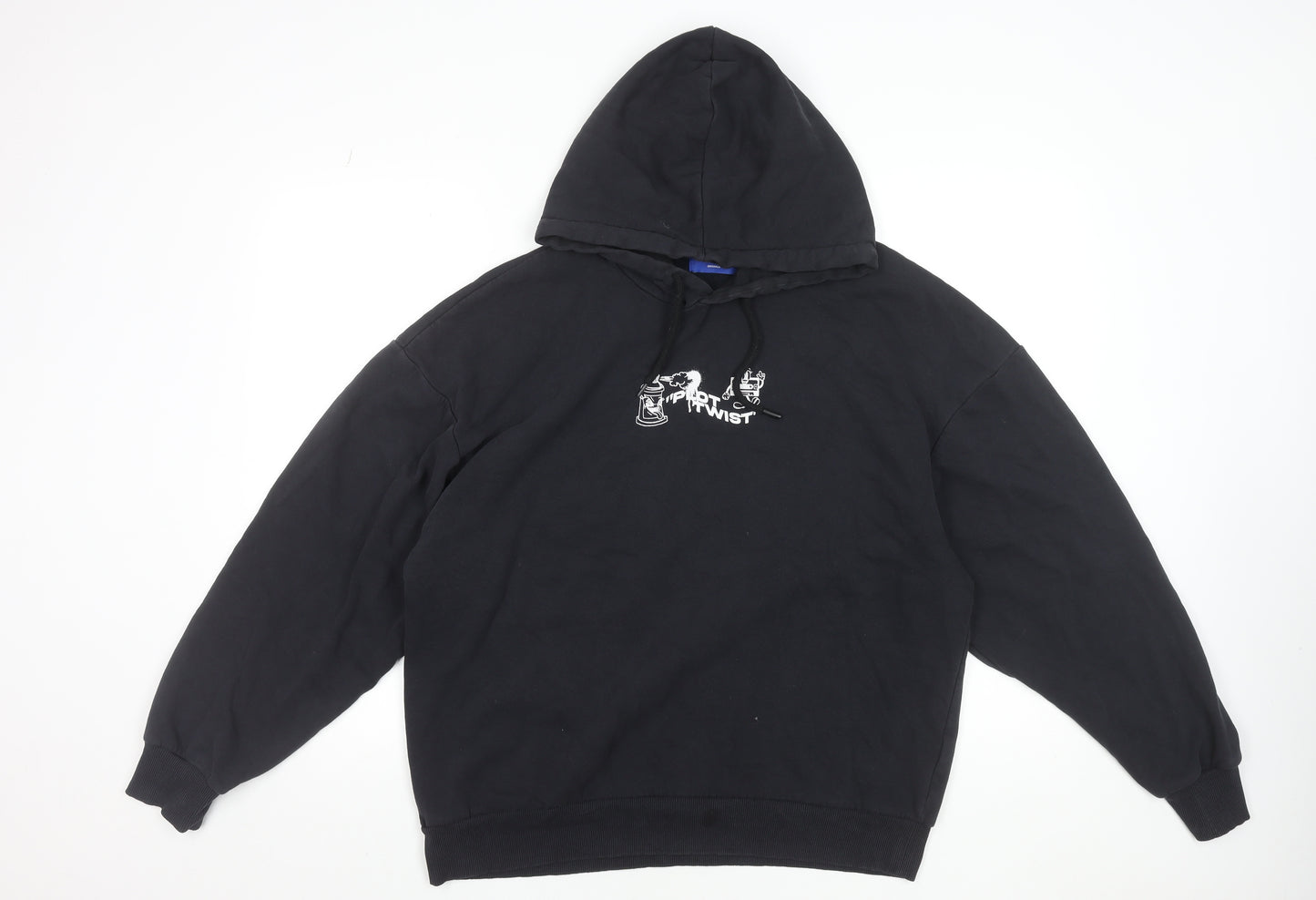 Jack & Jones Men's Black Graphic Pullover Hoodie L Regular Fit