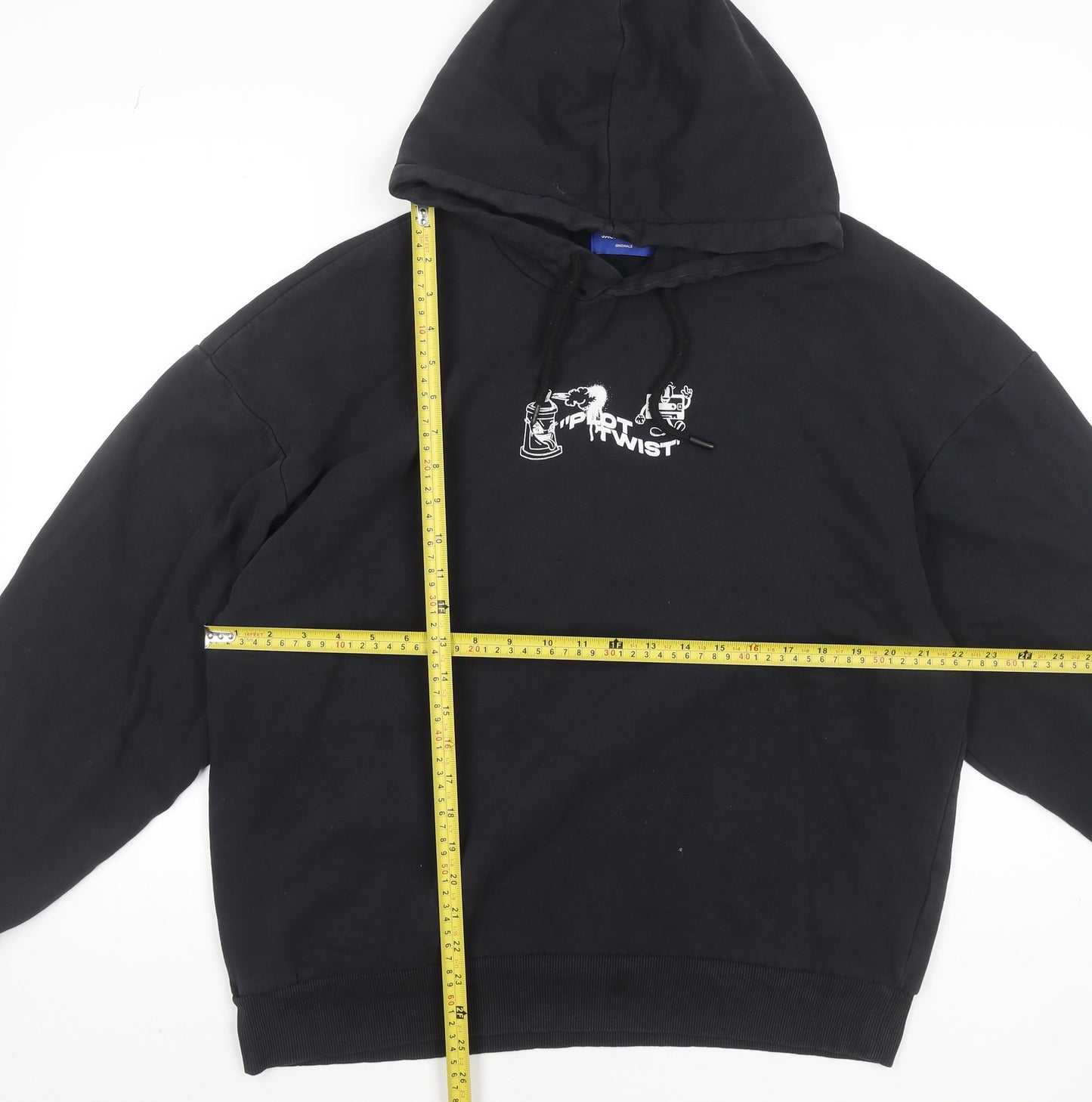 Jack & Jones Men's Black Graphic Pullover Hoodie L Regular Fit