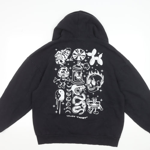 Jack & Jones Men's Black Graphic Pullover Hoodie L Regular Fit