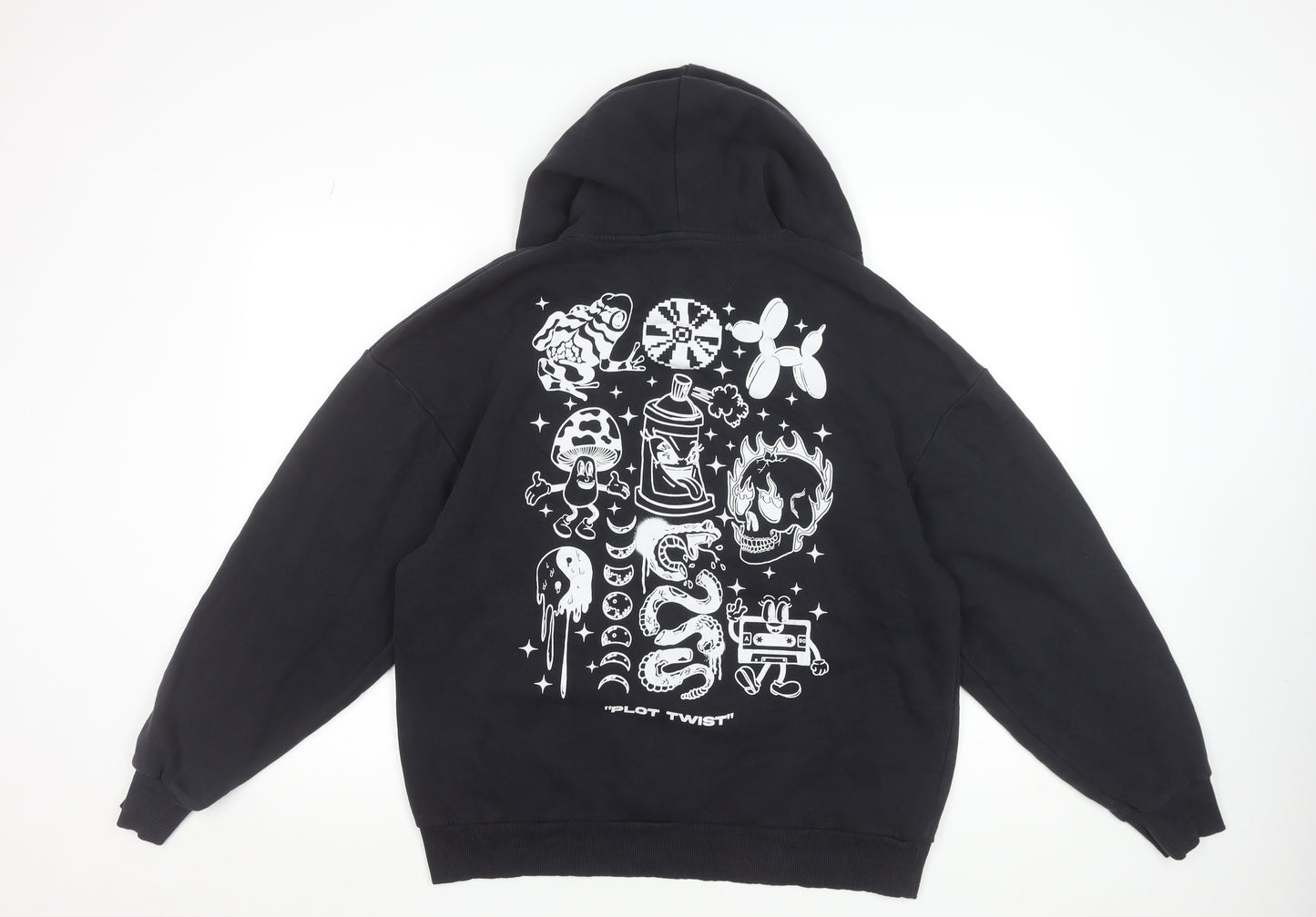 Jack & Jones Men's Black Graphic Pullover Hoodie L Regular Fit