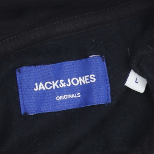 Jack & Jones Men's Black Graphic Pullover Hoodie L Regular Fit