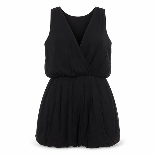 Front view of Evita Women’s Black, size UK 12, Sleeveless Chiffon Playsuit