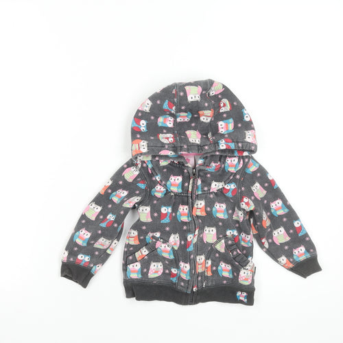 Pumpkin Patch Girls Grey Owl Print Hooded Zip Jacket 24 Months