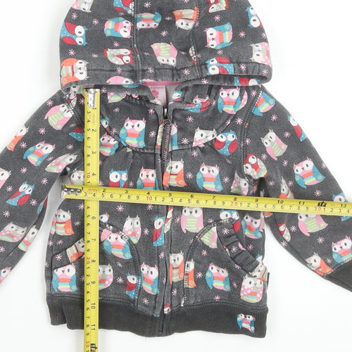 Pumpkin Patch Girls Grey Owl Print Hooded Zip Jacket 24 Months