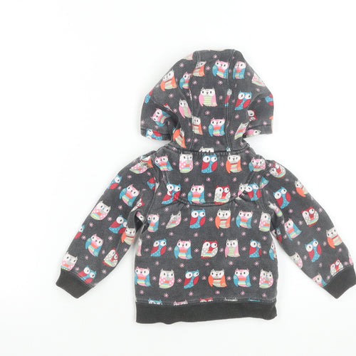 Pumpkin Patch Girls Grey Owl Print Hooded Zip Jacket 24 Months