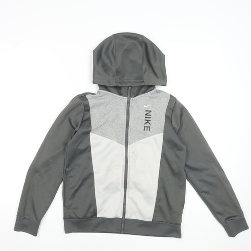 Nike Boys Grey Full Zip Hoodie Size L Colourblock Sportswear