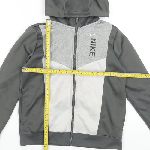 Nike Boys Grey Full Zip Hoodie Size L Colourblock Sportswear