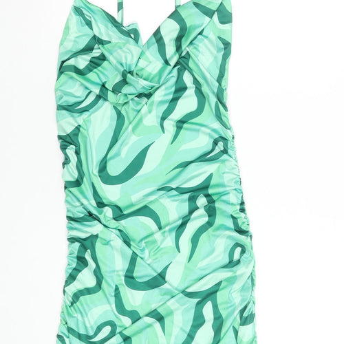 PrettyLittleThing Women’s Green Camouflage Ruched Bodycon Dress Size 14