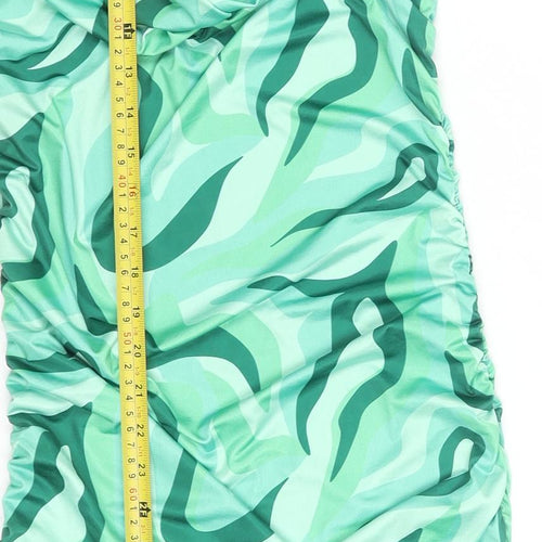 PrettyLittleThing Women’s Green Camouflage Ruched Bodycon Dress Size 14