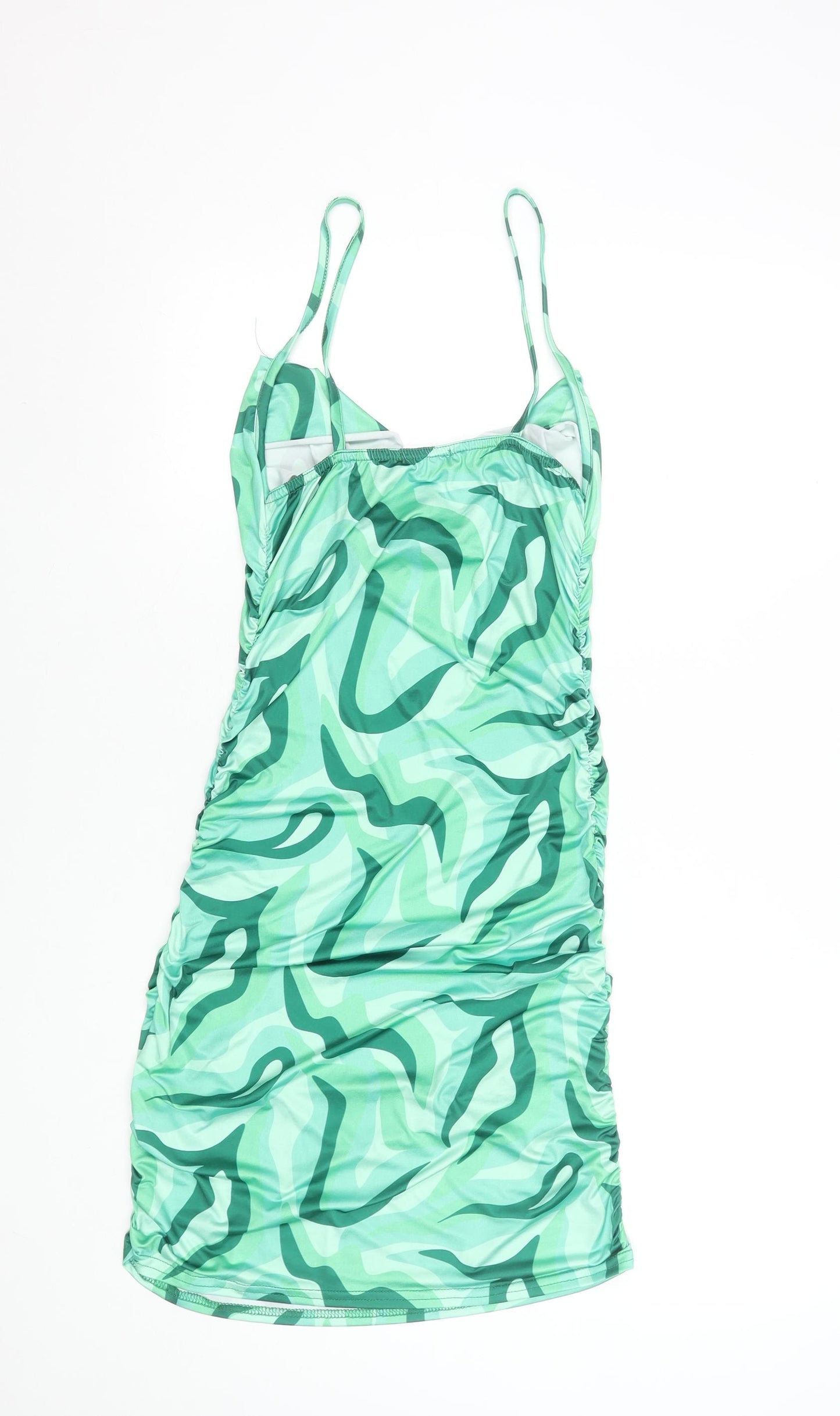 PrettyLittleThing Women’s Green Camouflage Ruched Bodycon Dress Size 14