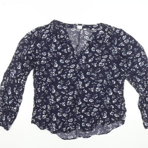 GAP Women's Blue Floral Viscose Tunic Blouse Long Sleeve Size L