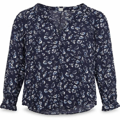 GAP Women's Blue Floral Viscose Tunic Blouse Long Sleeve Size L