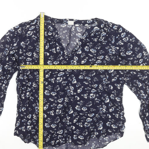 GAP Women's Blue Floral Viscose Tunic Blouse Long Sleeve Size L