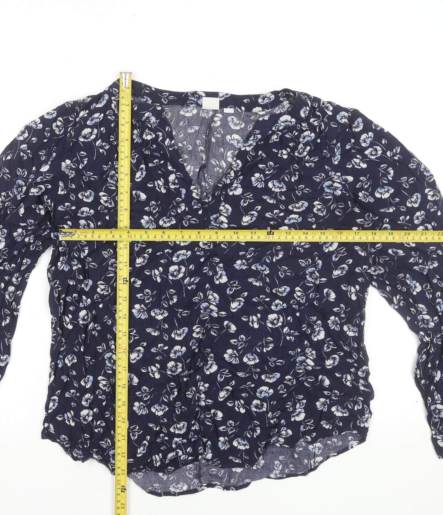 GAP Women's Blue Floral Viscose Tunic Blouse Long Sleeve Size L