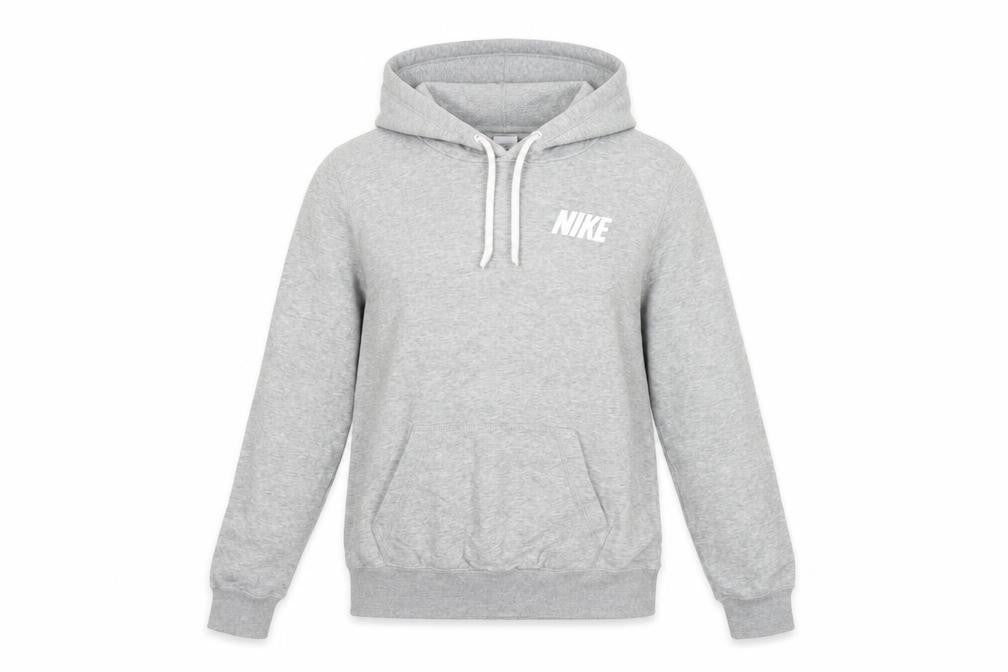 Front view of Nike Women’s Grey Pullover Hoodie Small Cotton Blend Logo Sweatshirt