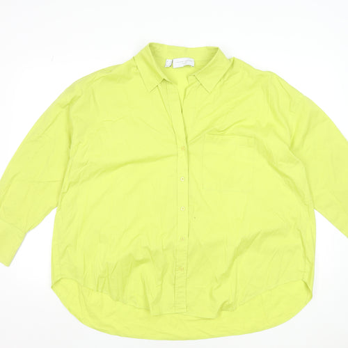 The Shirt Company Women Lime Green Cotton Stretch Long Sleeve Button-Up Blouse UK 16