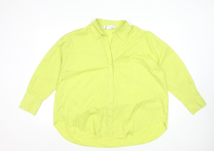The Shirt Company Women Lime Green Cotton Stretch Long Sleeve Button-Up Blouse UK 16