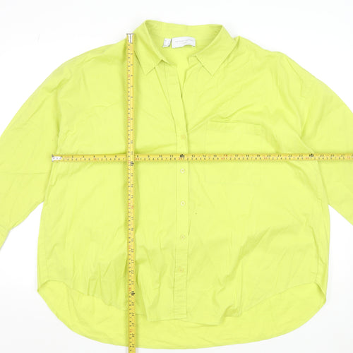 The Shirt Company Women Lime Green Cotton Stretch Long Sleeve Button-Up Blouse UK 16