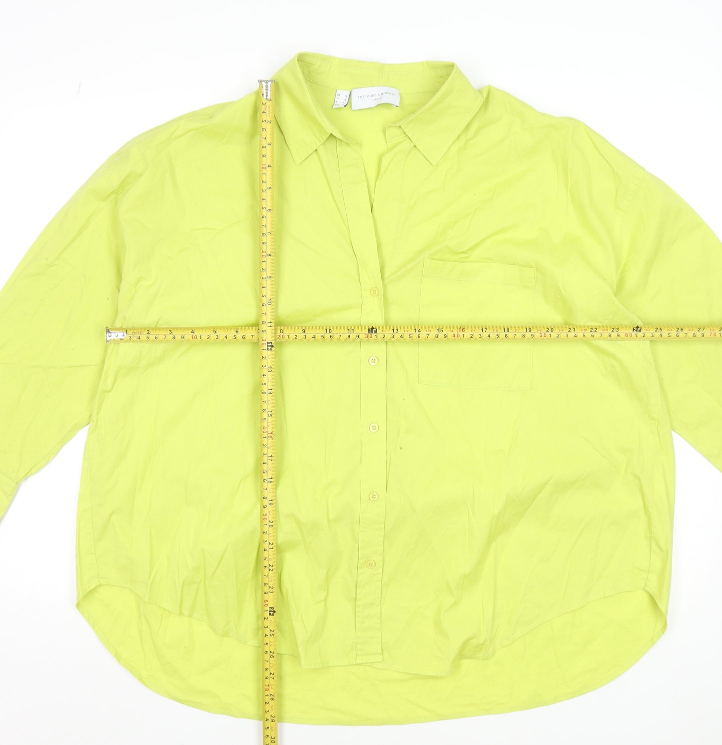 The Shirt Company Women Lime Green Cotton Stretch Long Sleeve Button-Up Blouse UK 16