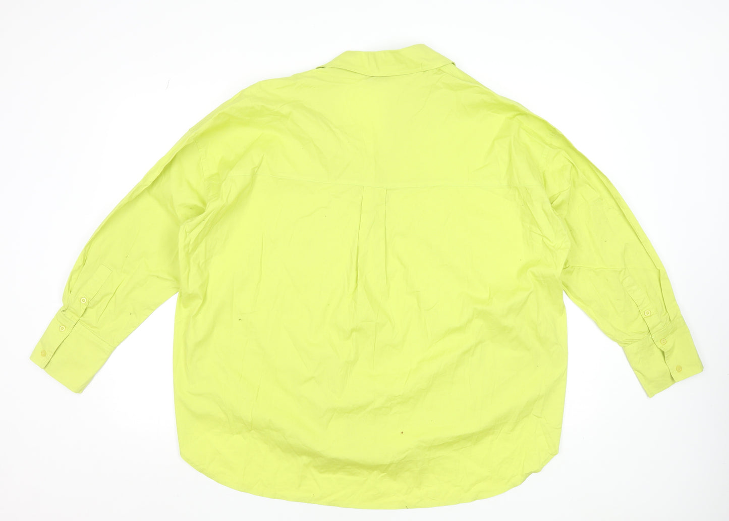The Shirt Company Women Lime Green Cotton Stretch Long Sleeve Button-Up Blouse UK 16