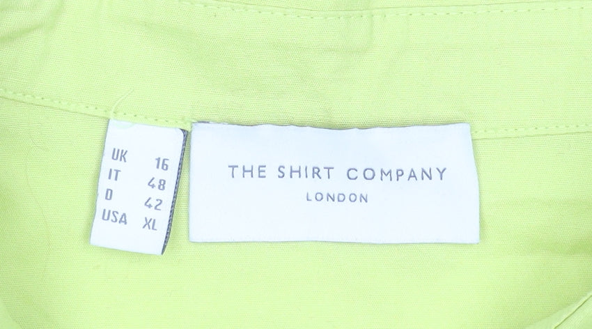 The Shirt Company Women Lime Green Cotton Stretch Long Sleeve Button-Up Blouse UK 16
