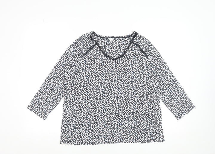 Spirit Womens Navy Floral 3/4 Sleeve Viscose Tunic Blouse Size 14