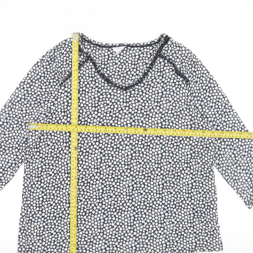 Spirit Womens Navy Floral 3/4 Sleeve Viscose Tunic Blouse Size 14