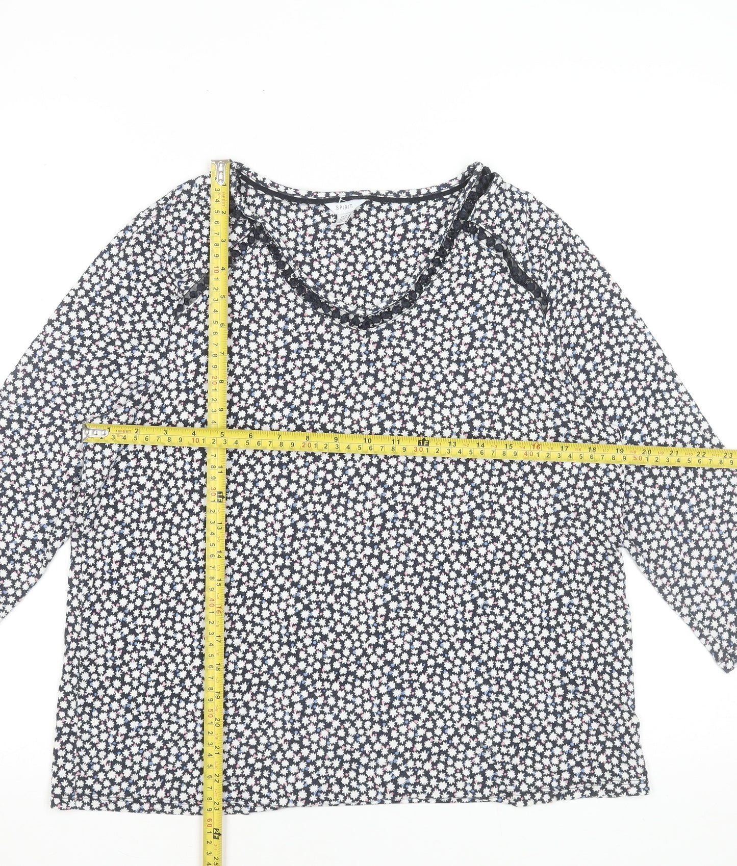Spirit Womens Navy Floral 3/4 Sleeve Viscose Tunic Blouse Size 14