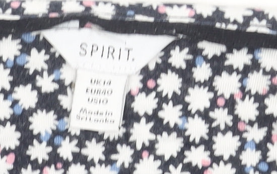 Spirit Womens Navy Floral 3/4 Sleeve Viscose Tunic Blouse Size 14